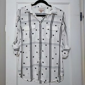 LOFT Plaid and Polka Dot Top